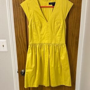 French Connection Yellow V-Neck Cap Sleeve Mini Dress